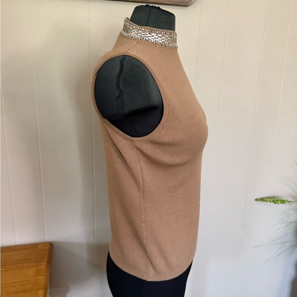 Joseph A • Silk High Neck Choker Embellished Sleeveless Blouse - Picture 7 of 11